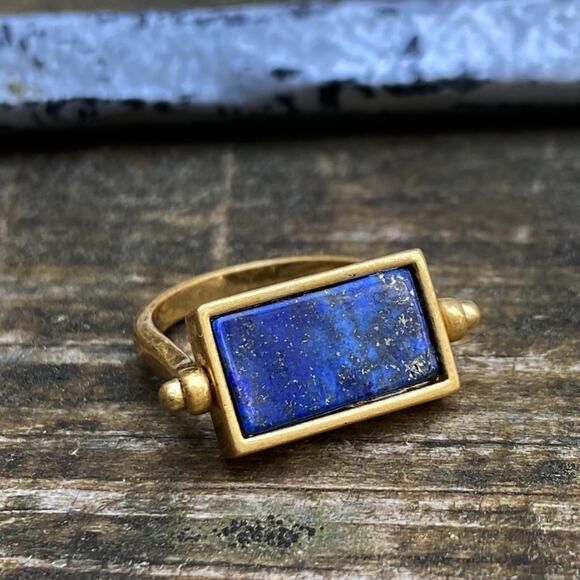 NEW Antique Style Rectangle Lapis Flip Ring - Picture 1 of 7